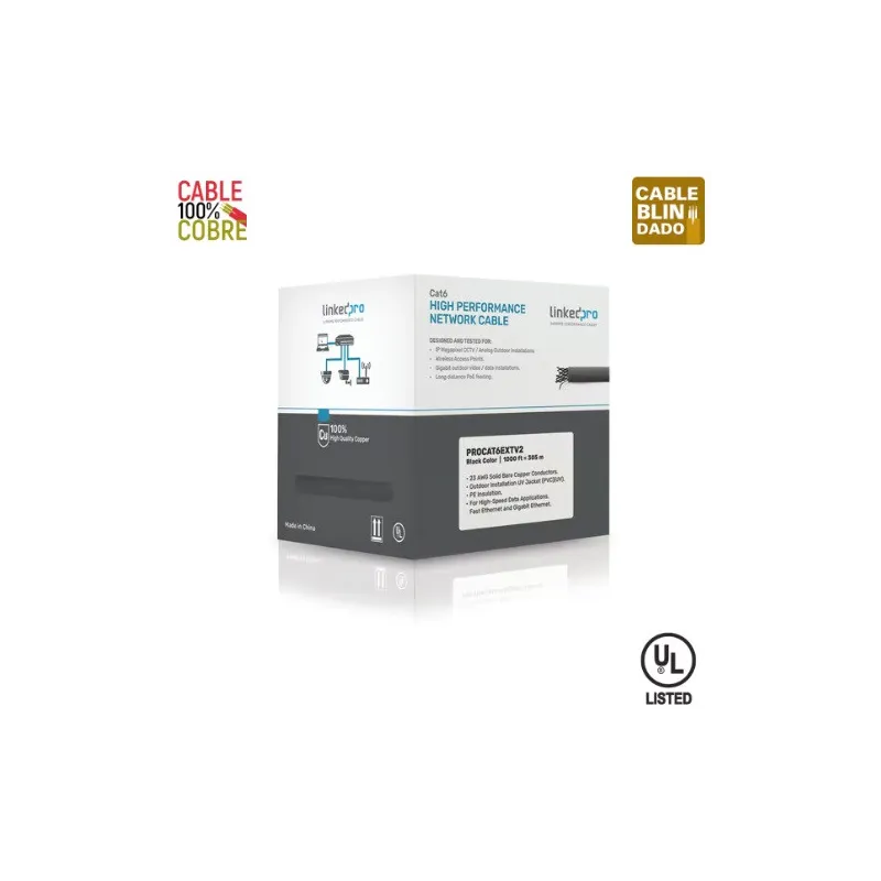 Bobina LINKED PRO PRO-CAT-6-EXT-V2 305mts Cat6+ CALIBRE 23 Exterior Blindado Bobina LINKED PRO PRO-CAT-6-EXT-V2 305mts Cat6+ CALIBRE 23 Exterior Blindado